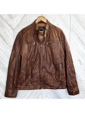 Boutique of Leathers Mens XL Brown Leather Cafe Racer Moto Jacket Buttery Soft